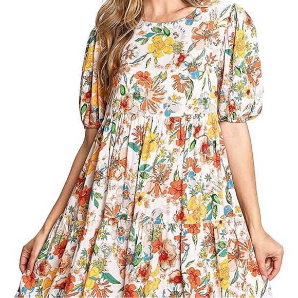 puff-sleeve tiered babydoll prairie summer dress boutique cottagecore milkmaid - Picture 3 of 15